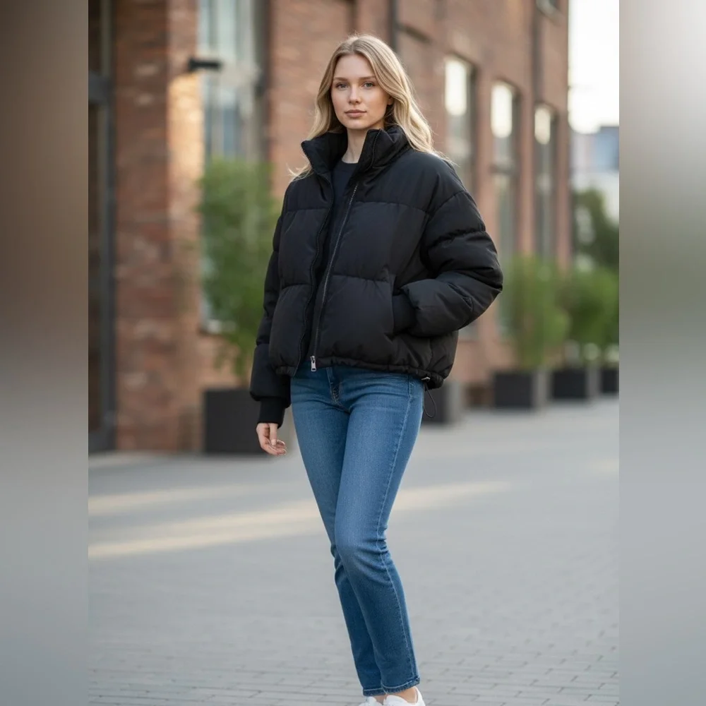 H&M Black Puffer Jacket - Women's Insulated Coat - Picture 14 of 14